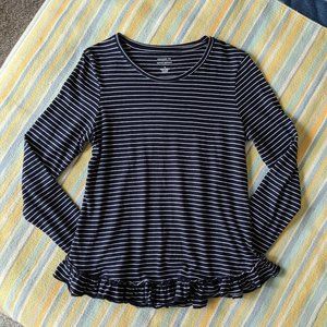 ⭐ Banana Republic Navy/White striped flounce designer tee Small